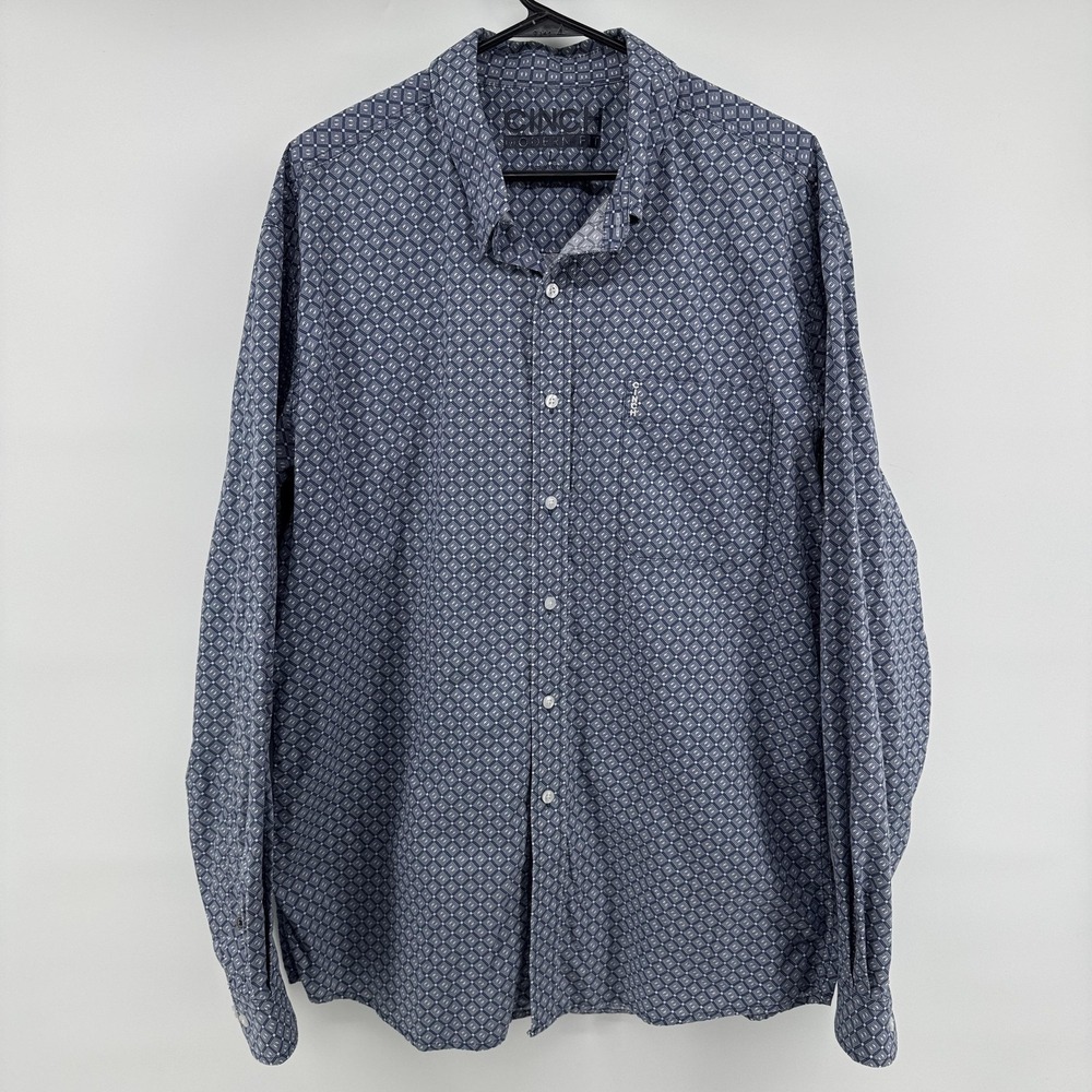 Cinch Shirt Mens Large Blue Geometric Modern Fit Button Up Long Sleeve Casual